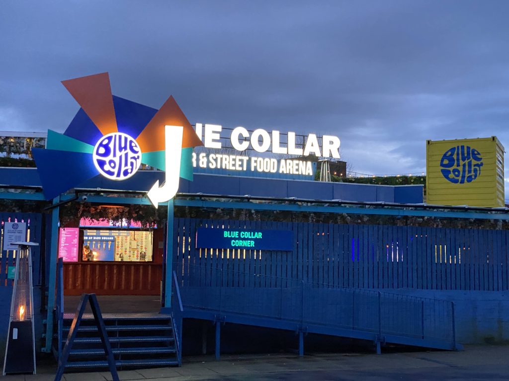 The entrance to Blue Collar Corner in Hosier Street, Reading Gurt Wings