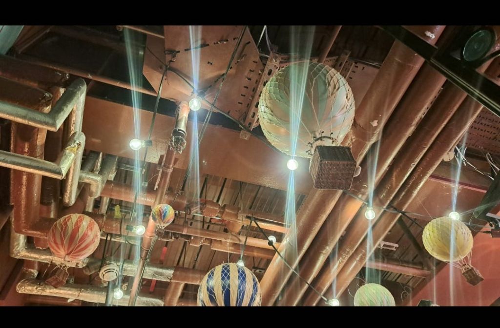 Small hot air balloons in the ceiling