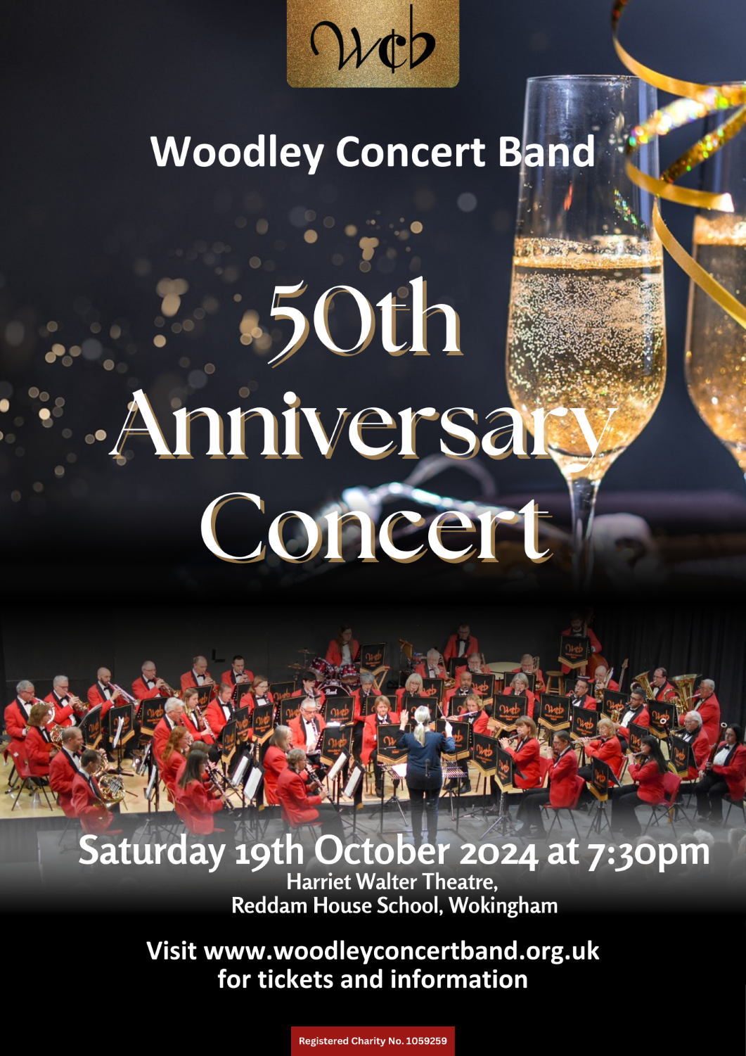 Woodley Concert Band's flyer for their 50th anniversary concert