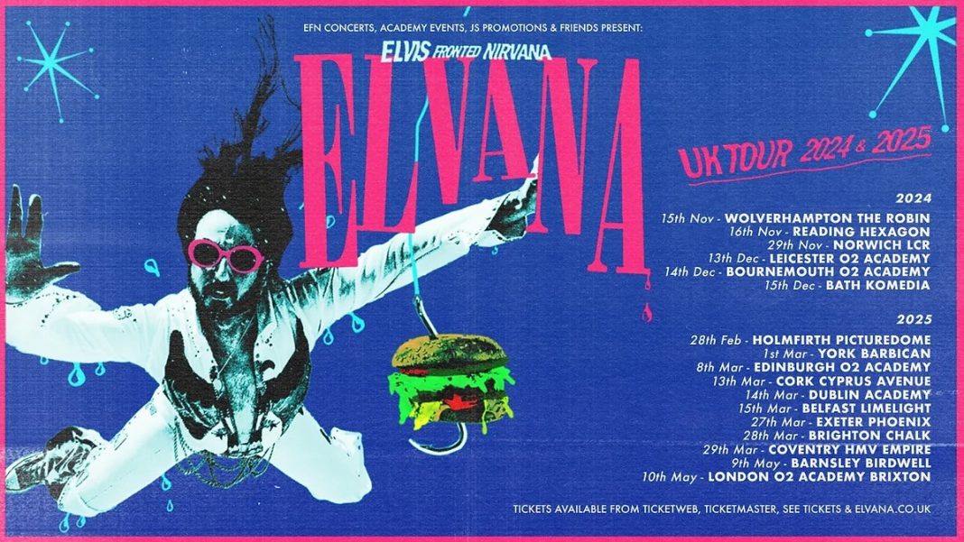 Poster advertsing Elvana;'s 2024 tour dates, including a visit to The Hexagon in Reading