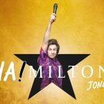 Poster advertising Hamilton Jones new stand-up show Ha!Milton Jones. Milton Jones is in a star holding aloft a microphone