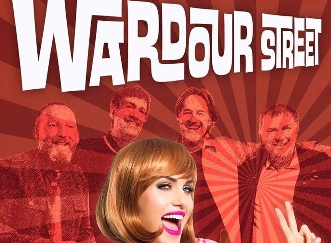 Wardour Street band poster - showing the band's logo, band members and a smiling woman