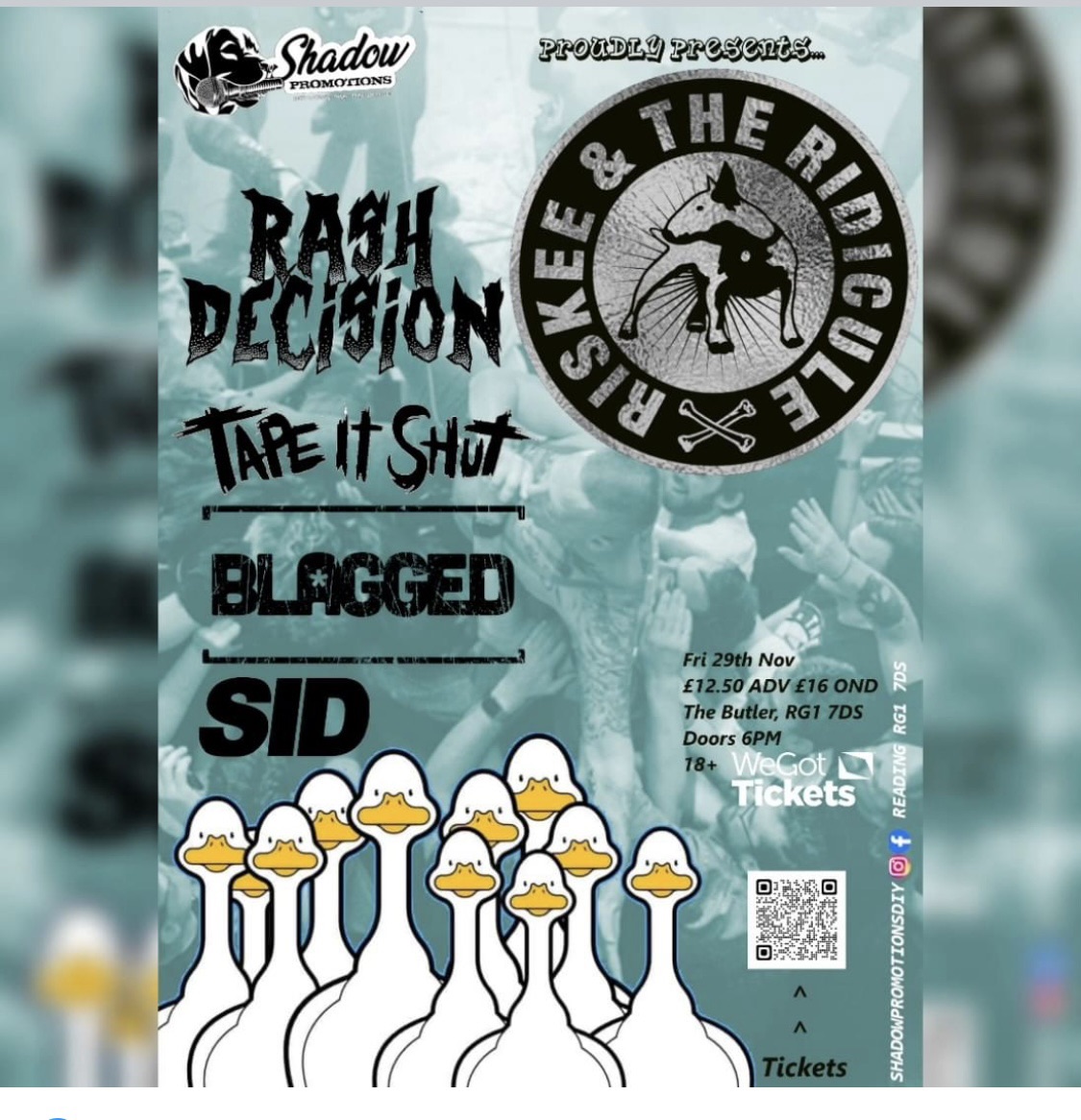 Riskee The bill poster for Riskee and the Ridicules gig at The Butler