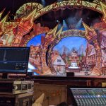 The digital set of Cinderella at The Hexagon in Reading. In front is some of the computers and mixing desks that make the magic happen