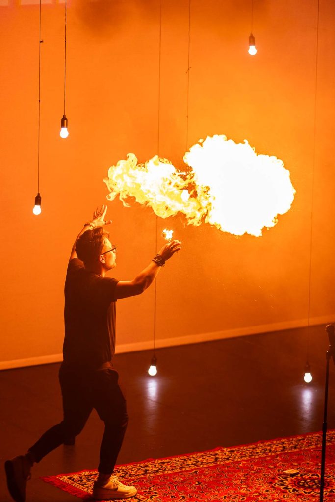 James Phelan holding a fireball