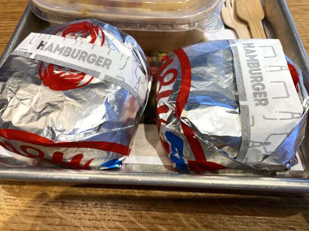 a silver tray with food on it