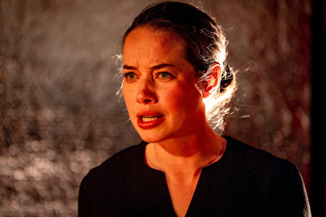 a woman looking to the side - Anna Popplewell in The Maids at the Jermyn Street Theatre before its transfer to Reading Rep Theatre Picture: Steve Gregson