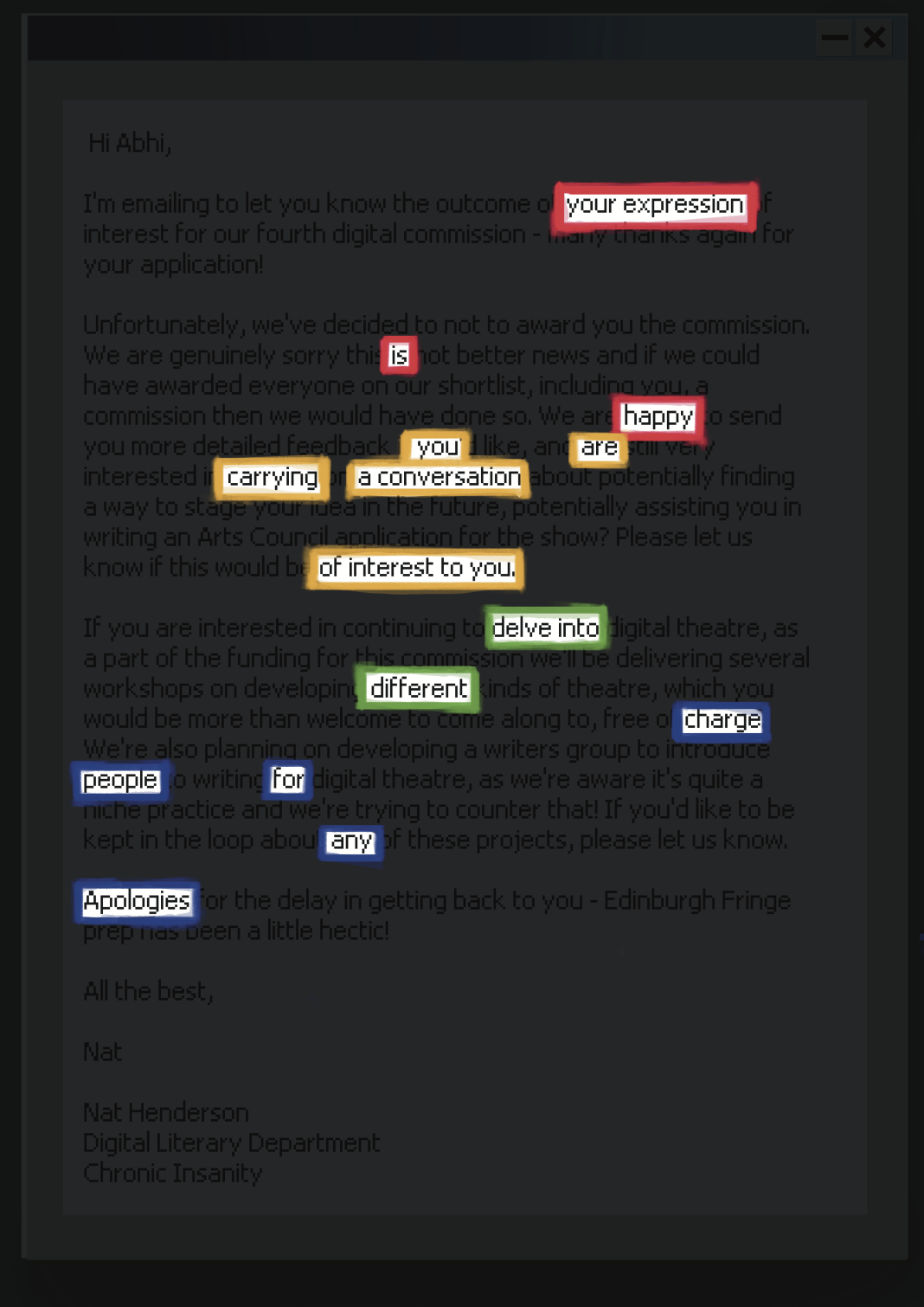 Poems based on rejection can be seen at Norden Farm