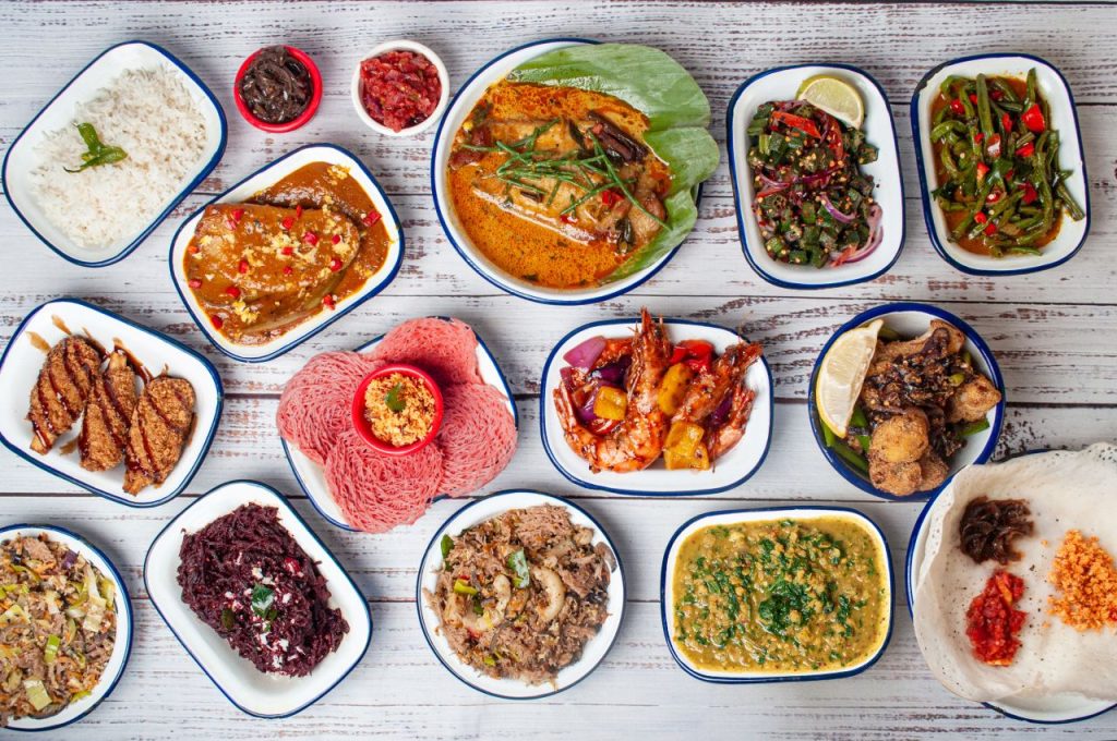 Some of the dishes on the vegan menu at The Coconut Tree. They are pictured from above looking down at them Roots