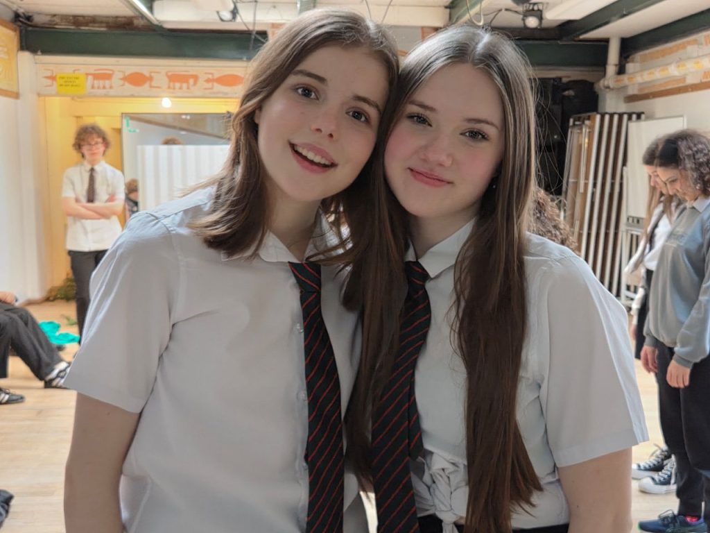 Mia and Grace, who play Willow and Taylor in Berzerk Productions National Theatre Connections show The Company of Trees