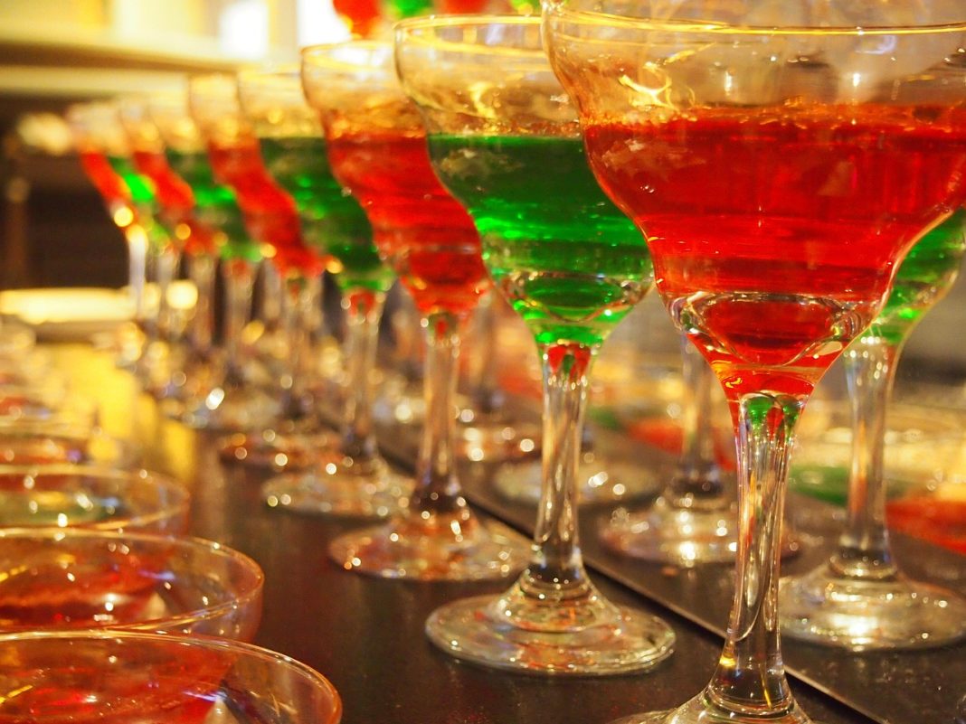 Some cocktail glasses filled with red and green liquids - used to illustrate the Rabble Dazzle