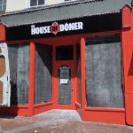 The front of the House of Doner store opening in Reading's Broad Street. The windows are covered over as work begins