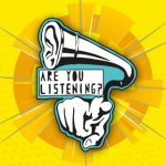 The logo for Are you Listening? festival against a yellow backdrop