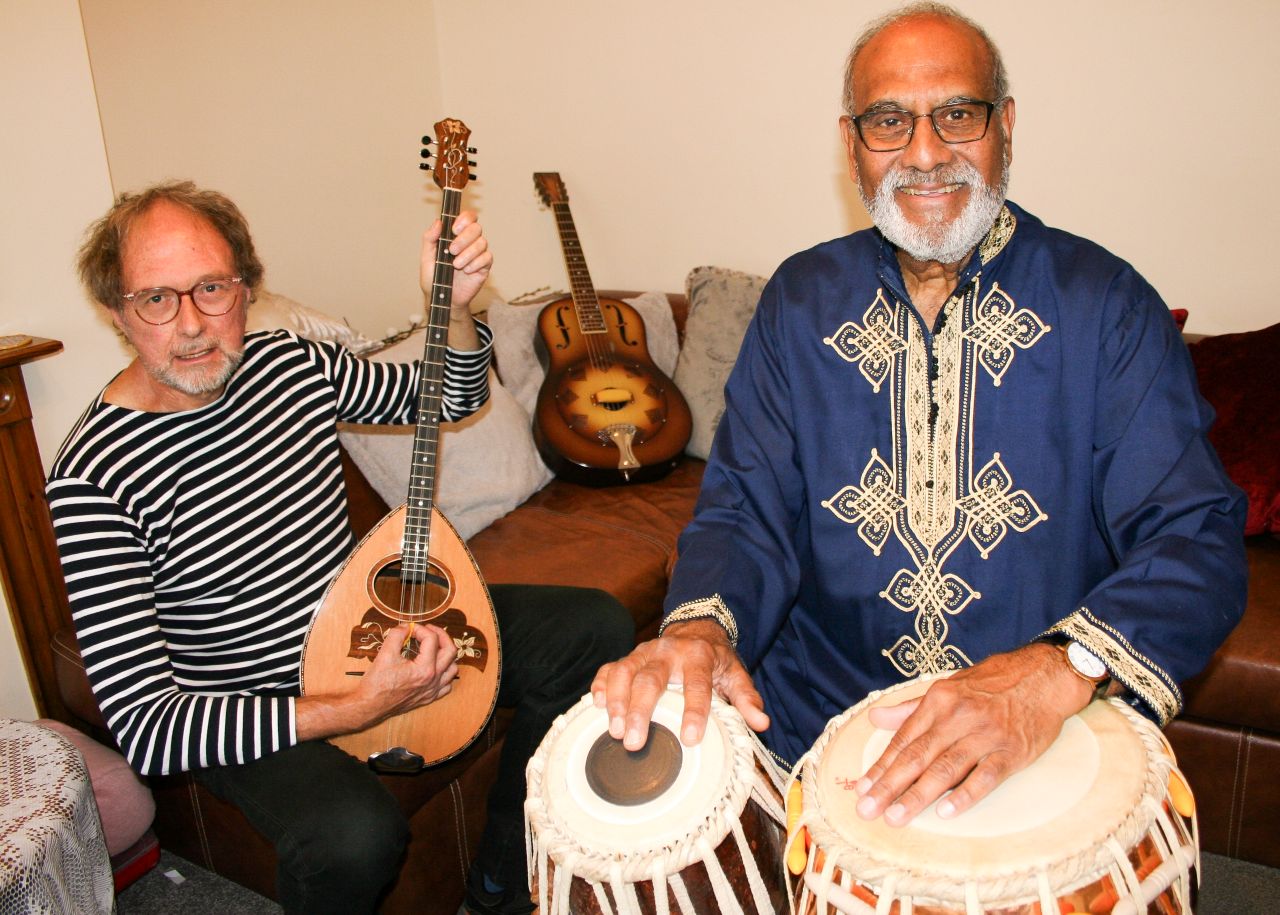 Mark T and Iqbal Pathan with some of their instruments