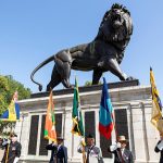 Armed Forces Day is returning to Reading's Forbury Gardens. Pictured are some Gurkhas holding their regimental colours in front of the Maiwand Lion
