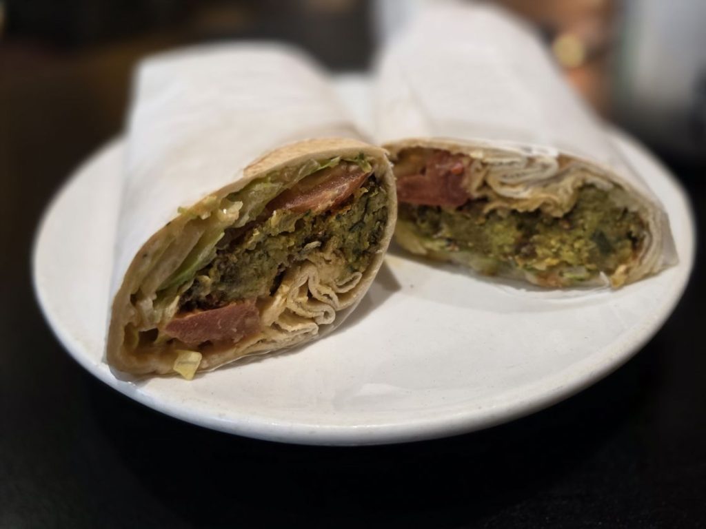 A Falafel Wrap cut in two at Afghan Flavours